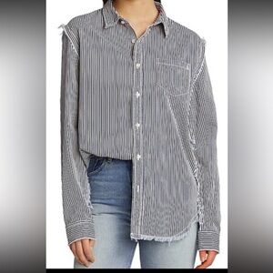Denimist Striped Button Down Frayed Edge Shirt